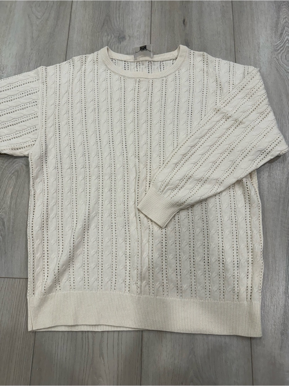 Wilfred Aritzia Cream Cable Knit Pointelle Sweater Size M